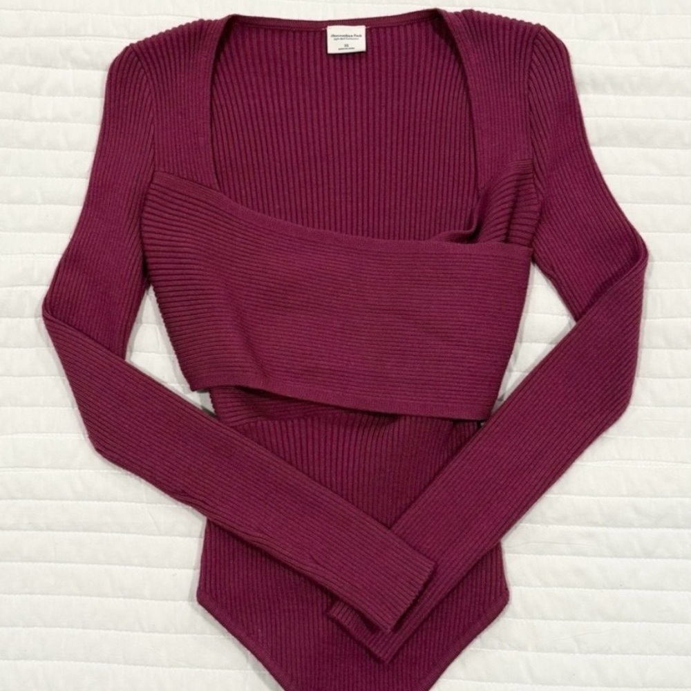 Abercrombie & Fitch Soft A&F Collection Ribbed Pink Long Sleeve Bodysuit Size XS